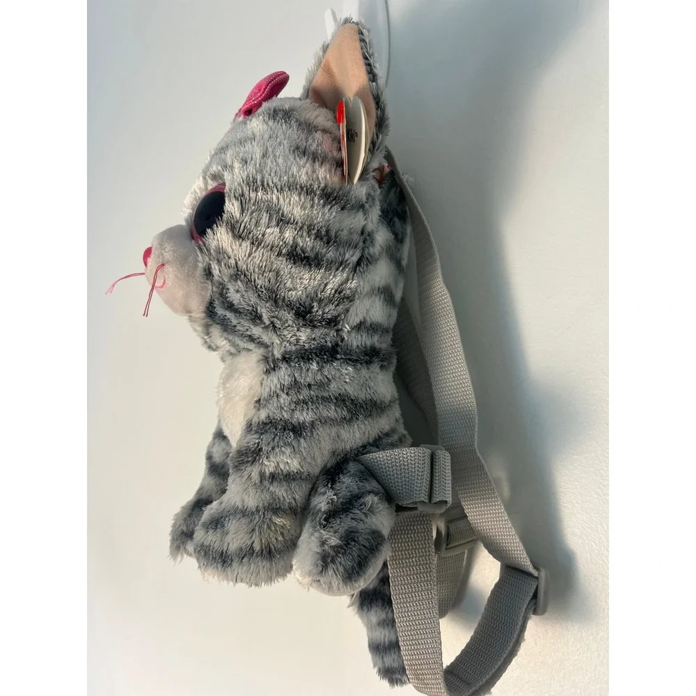 Ty Gear Plush Backpack Kids OS Gray Kiki the Cat Beanie Boos Tabby Pink Bow